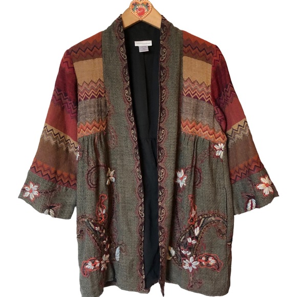 Soft Surroundings Izmir Wool Patchwork Floral embroidered Cardigan Jacke… - Picture 3 of 12